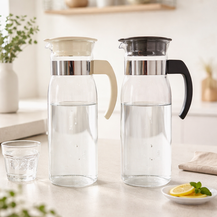 Hario Slim Heat-Resistant Glass Refrigerator Pitcher (1.4L) – Made in Japan – Slim Door-Pocket Water Carafe (2 Colors)