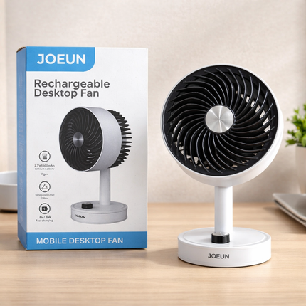 JOEUN Rechargeable Desktop Fan (2 Colors: Green / White) – 90° Adjustable Tilt – Portable USB Cooling Fan