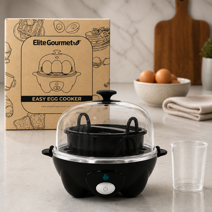 Elite Gourmet Automatic Easy Egg Cooker (7 Egg Capacity) – Electric Egg Boiler, Poacher & Omelet Maker