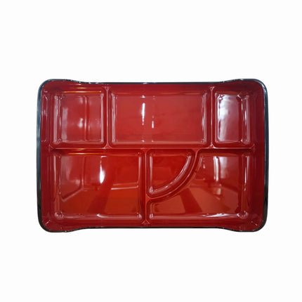 Japanese-Style 6-Section Melamine Serving Tray – Made in Japan - Red & Black Bento Plate (14″ x 9.25″)