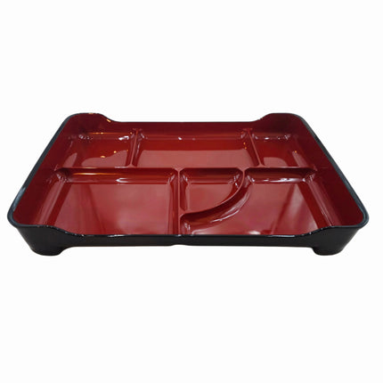 Japanese-Style 6-Section Melamine Serving Tray – Made in Japan - Red & Black Bento Plate (14″ x 9.25″)