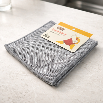 Meitong Double Layer Silver Wire Dishwashing Scouring Cloths – 6 Pack (8 x 8") - Scrub Cloths