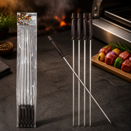 Kaizen Stainless Steel BBQ Skewers with Handles - 5 Pack - 16" Long