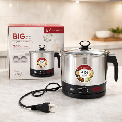 Living Plus BIG Stainless Steel Electric Multi Pot (2.0L) – Ramen Cooker with Detachable Power Base - Portable Multi Cooker