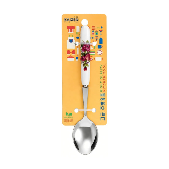 Kaizen Red Roses Stainless Steel Flatware with Ceramic Handle - Spoon, Fork, or Knife - 7.5" / 8"