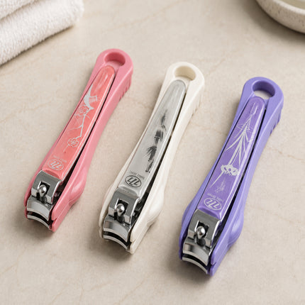 Triple Seven 777 Stainless Steel 4" Long Toenail Clippers with Clipping Catcher Case & Nail Filer - Large Nail Cutters - 3 Colors (Pink, White or Purple) - Made in Korea