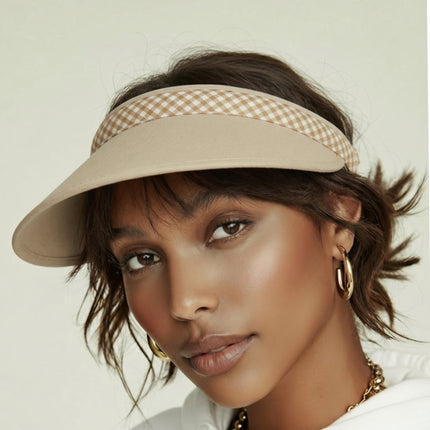 Plaid Sun Cap Visor – Wide Brim Sun Visor, Soft Padded Headband, Adjustable Stretch Fit (3 Colors)