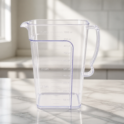 Snazzy 4-Cup Acrylic Measuring Cup – 1L / 1000mL Clear Measuring Pitcher, Microwave & Dishwasher Safe - Made in Korea