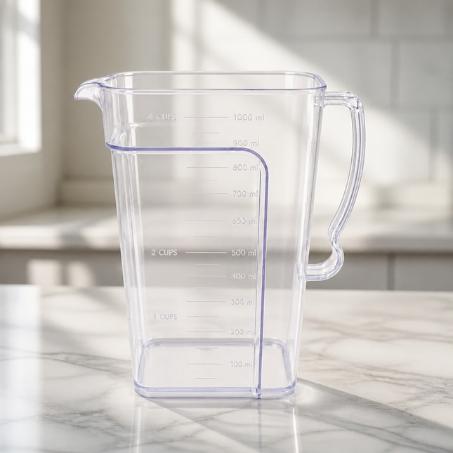 Snazzy 4-Cup Acrylic Measuring Cup – 1L / 1000mL Clear Measuring Pitcher, Microwave & Dishwasher Safe - Made in Korea
