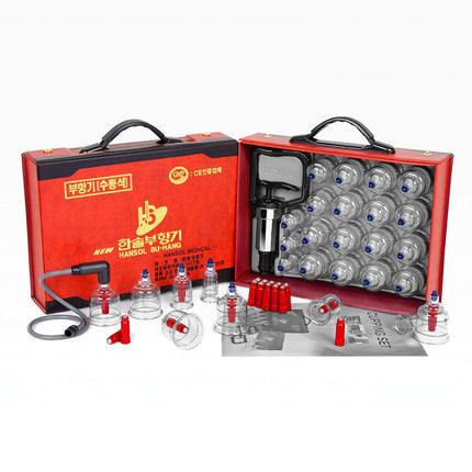 Hansol Korean Premium Acupuncture Cupping Therapy Set (19 Vacuum Cups, Vacuum Pump, 10 Pressure-Point Inserts, Extension Hose) - Made in Korea (KFDA-Registered)