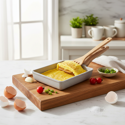"Kitchen Flower" 'Cookin Morning Wide' Square Fry Pan – Induction Ready Nonstick Pan (6.25 x 7.5 in)
