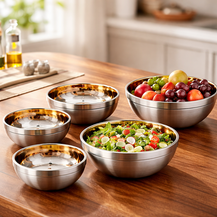 Vacuum Insulated Double Wall Stainless Steel Rice/Soup/Noodle Bowls (Exterior Wall Body = Brushed Silver) - 5 Sizes