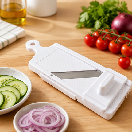 Shimomura Adjustable Thickness Vegetable Mandoline Slicer with Safety Holder - Made in Japan