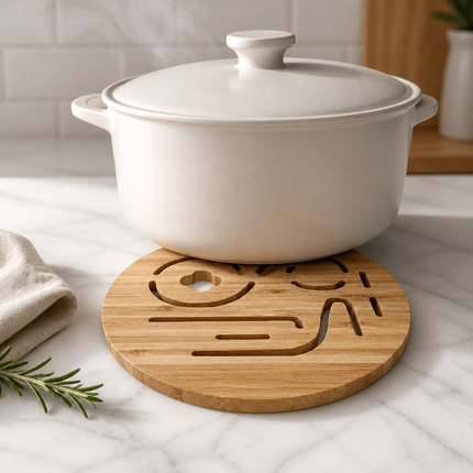 Home Art Bamboo Round Trivet with Decorative Cutout Design – 6.5" Diameter Hot Pot Stand