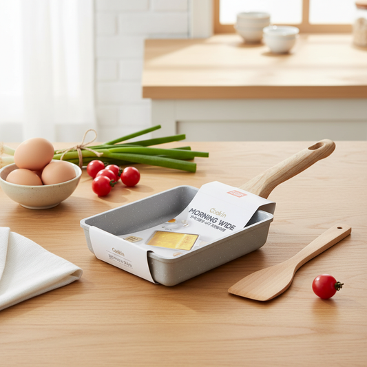 "Kitchen Flower" 'Cookin Morning Wide' Square Fry Pan – Induction Ready Nonstick Pan (6.25 x 7.5 in)