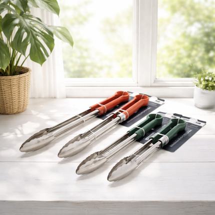 Kaizen Stainless Steel Kitchen Tongs with Silicone Grip - Choose From 3 Sizes & 2 Colors