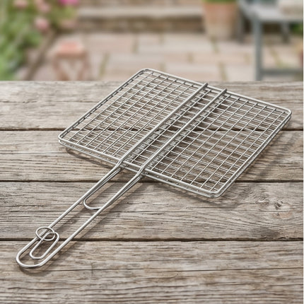 Stainless Steel Double-Layer Square Mini BBQ Grill Basket with Locking Ring – 7.9" x 7.9" (20 x 20 cm)