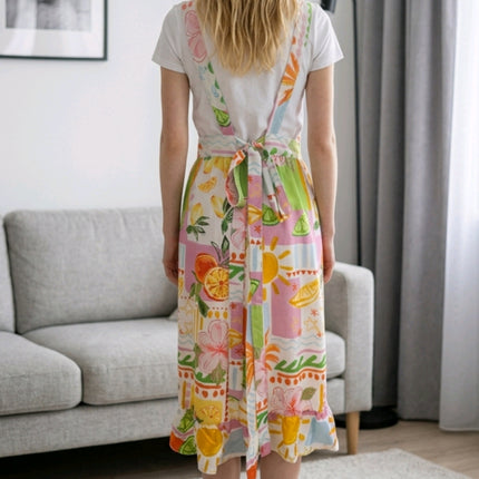 Multicolor Tropical Bloom Apron Dress with Pockets & Back Tie (Golaga Exclusive) - Vintage Fruit & Floral Kitchen Aprons