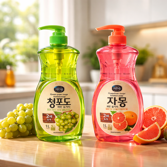 MGH Kitchen & Dish Soap/Detergent (Green Grape Vinegar & Grapefruit Vinegar) - 1L Bottle - Made in Korea