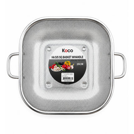 Stainless Steel Perforated Colander Strainer Basket with Handles - 2 Sizes (8.7" or 10.2") - Square Design