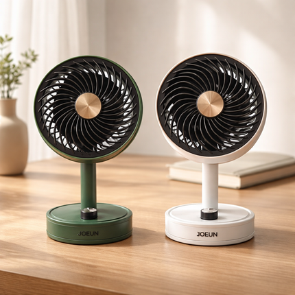JOEUN Rechargeable Desktop Fan (2 Colors: Green / White) – 90° Adjustable Tilt – Portable USB Cooling Fan