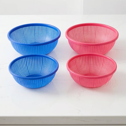 Compact Plastic Mesh Drain Basket Colander - 2 Colors (Blue or Red) - 2 Sizes (6.9" or 8.3") - Made in Korea