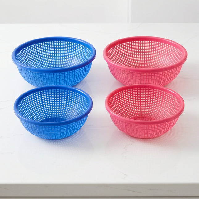 Compact Plastic Mesh Drain Basket Colander - 2 Colors (Blue or Red) - 2 Sizes (6.9" or 8.3") - Made in Korea