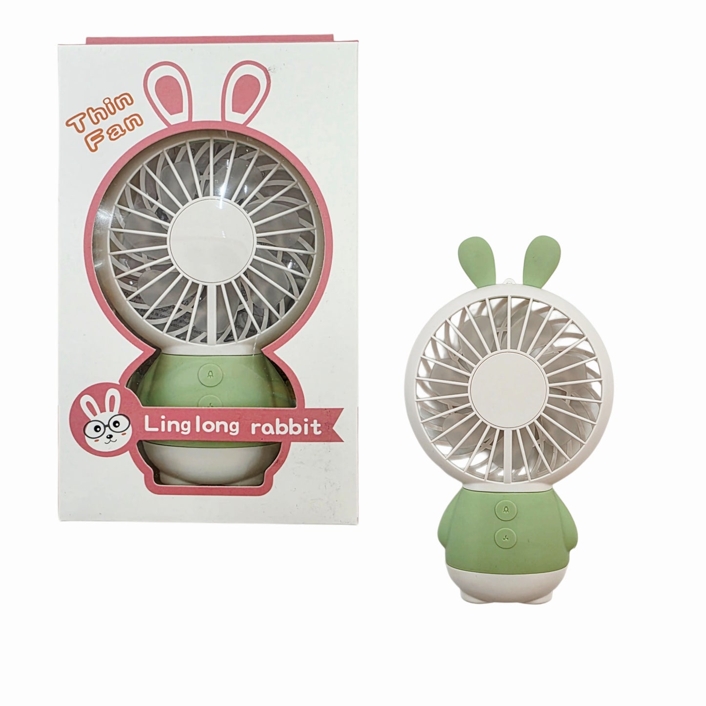 "Linglong Rabbit" Portable Handheld Electric Fan - USB Rechargeable (Cord Included) - 2 Colors (Green, Pink)