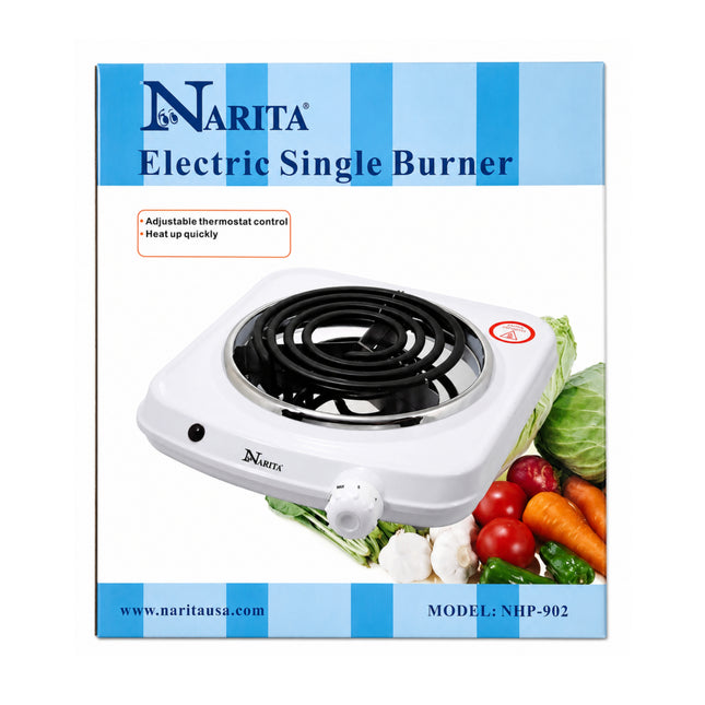 Narita Electric Single Burner Hot Plate - 1000W Spiral Coil Countertop Burner - 10" x 12" - ETL Listed