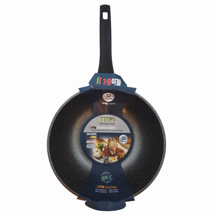 Mommycook 6-Layer Marble Coating Wok Pan with Heat-Resistant Handle (4 Sizes) - Made in Korea