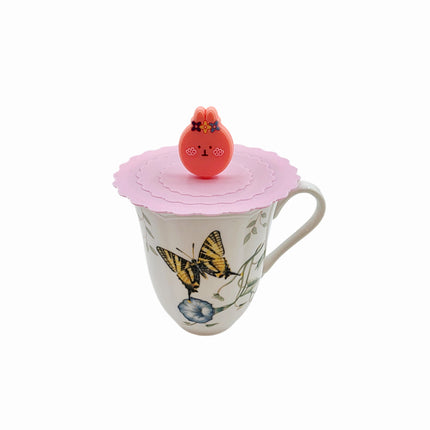 Home Art Silicone "Fashion" Cup Lids w/Cute Animal & Fruit Handles – Reusable Mug Covers (4 Colors)