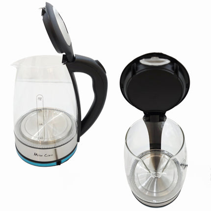 Milan Care Glass Electric Kettle with Blue LED (1.8L) – Cordless Electric Kettle – 360° Power Base – 1250W