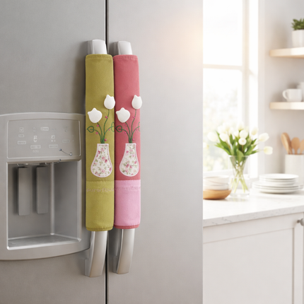 Refrigerator Handle/Seat Belt Covers Large (2 pcs - Cute Flower Design) - Washable cloth, velcro straps
