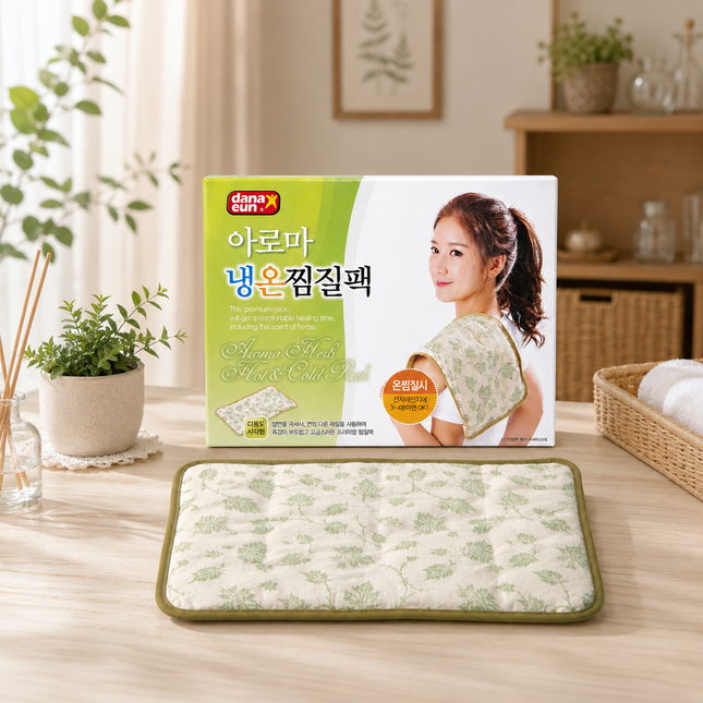Dana Eun Aroma Herb Hot & Cold Therapy Pack Rectangular Pad 15.5" x 9.5" - Microwaveable Reusable Heat & Cold Compress - Made in Korea