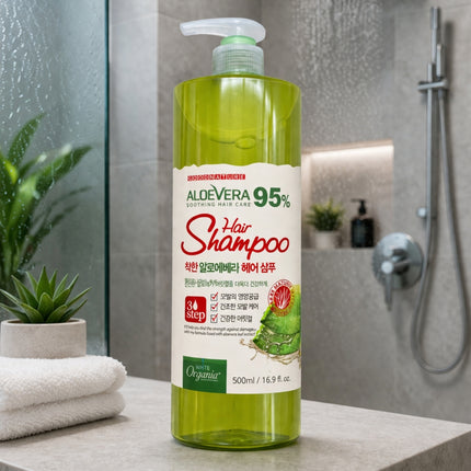 White Organia Good Nature 95% Aloe Vera Hair Shampoo (500g / 16.9 fl oz Pump) – Made in Korea