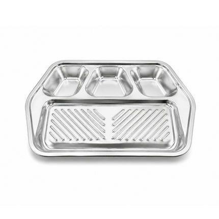 Stainless Steel Korean BBQ Serving Tray Plate, 9" x 6.5" x 1" (5 Compartment)