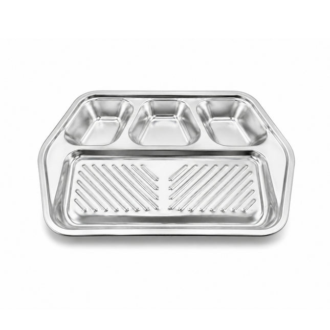 Stainless Steel Korean BBQ Serving Tray Plate, 9" x 6.5" x 1" (5 Compartment)
