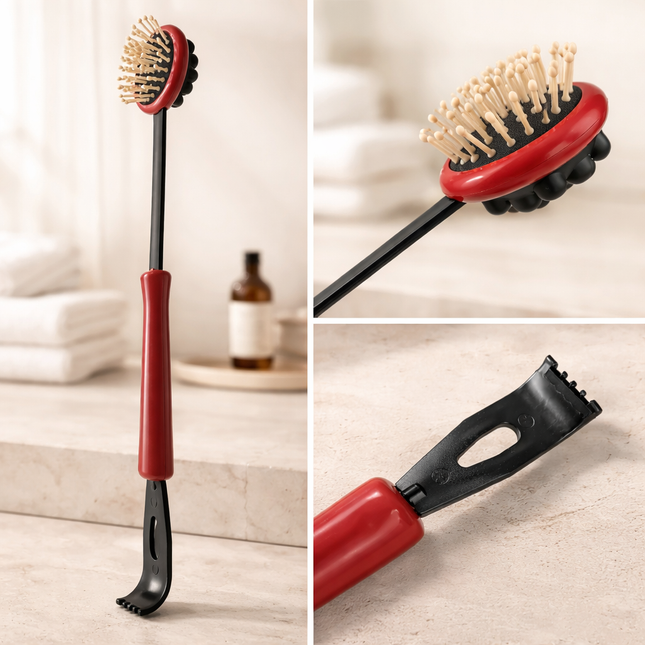 Dual-Head Back Massager & Back Scratcher – Long Handle Body Massage Tool