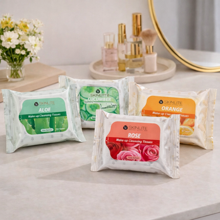SKINLITE Makeup Removing Facial Cleansing Tissues (Pack of 30) - Comes in Aloe, Cucumber, Orange, or Rose) - Made in Korea