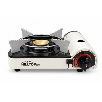 Hilltop Gear HP-01 Portable Butane Gas Stove, 6500 BTU Compact Burner with Safety Shutoff, Reset Button & Carrying Case – Made in Vietnam