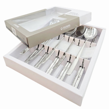 Golden Bell Korean 18/10 Stainless Steel Spoon & Chopsticks Set (5 Person Set) - Floral Vine Design Handle - Made in Korea