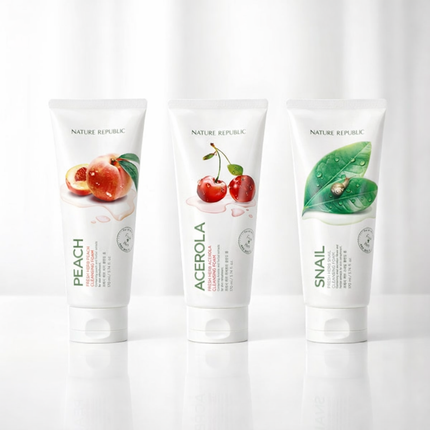 Nature Republic - FOAM CLEANSERS (170 ml / 5.74 fl. oz) - Acerola, Snail, Peach - Made in Korea