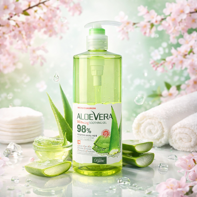 White Organia Good Nature 98% Aloe Vera Whitening Soothing Gel (Pump Bottle – 400g / 13.5 fl oz) – Made in Korea