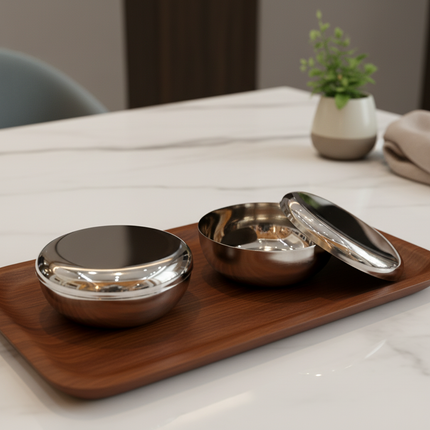 Stainless Rice Bowl with Lid (Plain Design)