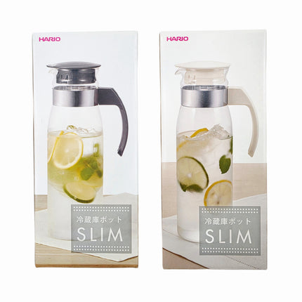 Hario Slim Heat-Resistant Glass Refrigerator Pitcher (1.4L) – Made in Japan – Slim Door-Pocket Water Carafe (2 Colors)