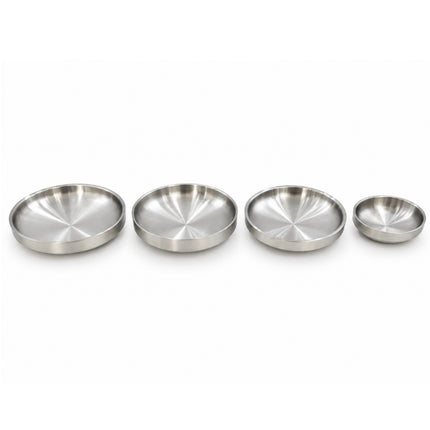 Double-Walled Brushed Stainless Steel Korean Banchan & Kimchi Side Dish / Sauce Dish Plate – 4 Sizes