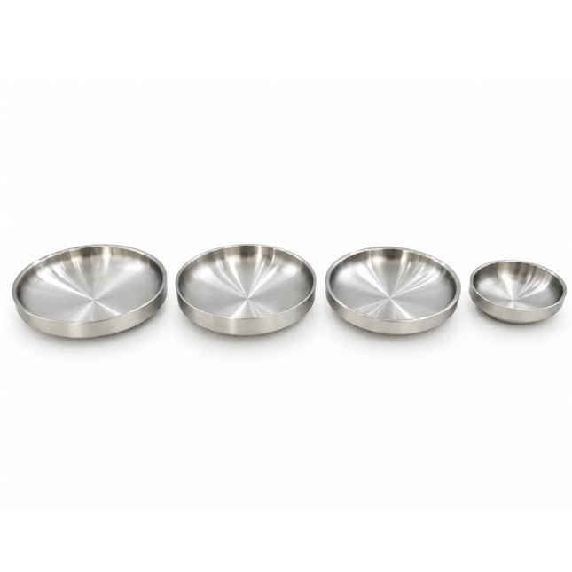 Double-Walled Brushed Stainless Steel Korean Banchan & Kimchi Side Dish / Sauce Dish Plate – 4 Sizes