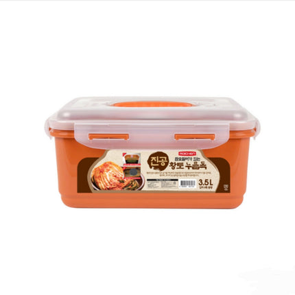 ROICHEN Premium Double Vacuum Seal Kimchi Storage Container 3.5L – Charcoal Filter Press Plate – 10.5" x 7.75" x 4.75" – Made in Korea