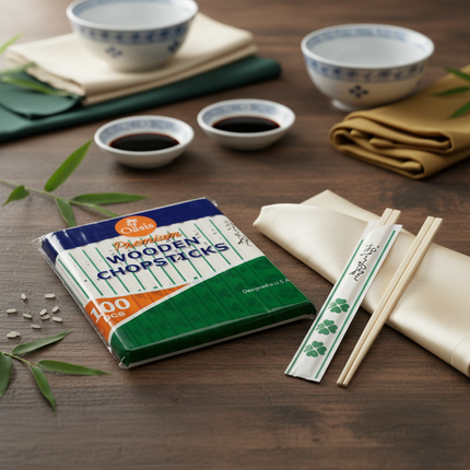 Oasis Premium Disposable Wooden Chopsticks – 100 Pairs (200 Sticks), 8" Long – Individually Wrapped – Bulk Dining Essential