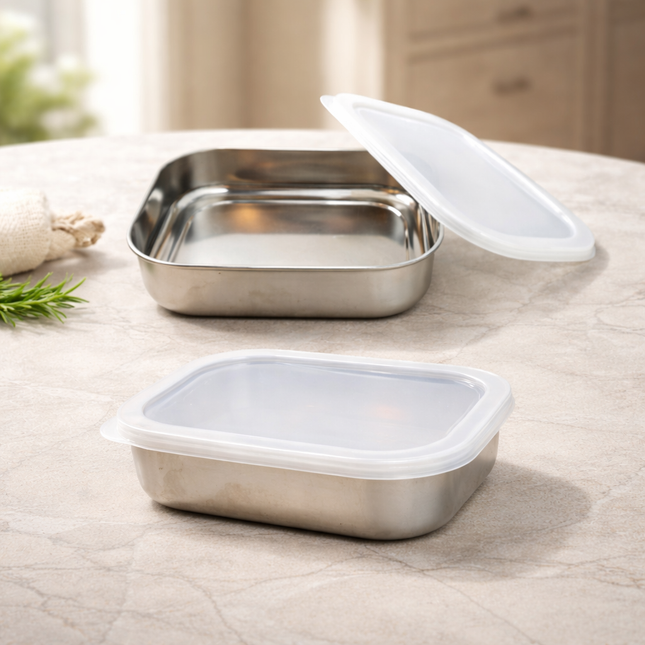 Japanese Lightweight Stainless Steel Food Storage Container with Lid (6" x 4" x 1.4") – Made in Japan